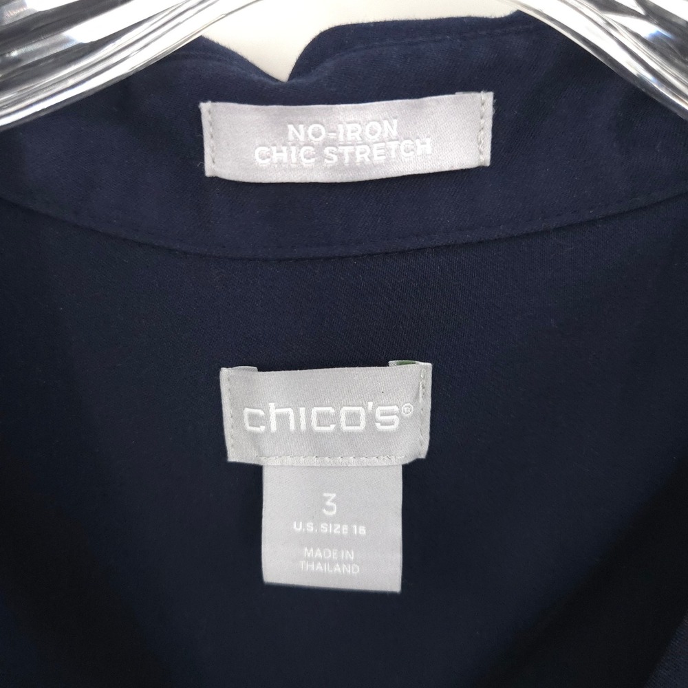 Chico's No-Iron Chic Stretch button up Tunic Women 3 (XL) Navy Long Sleeve - Picture 5 of 8